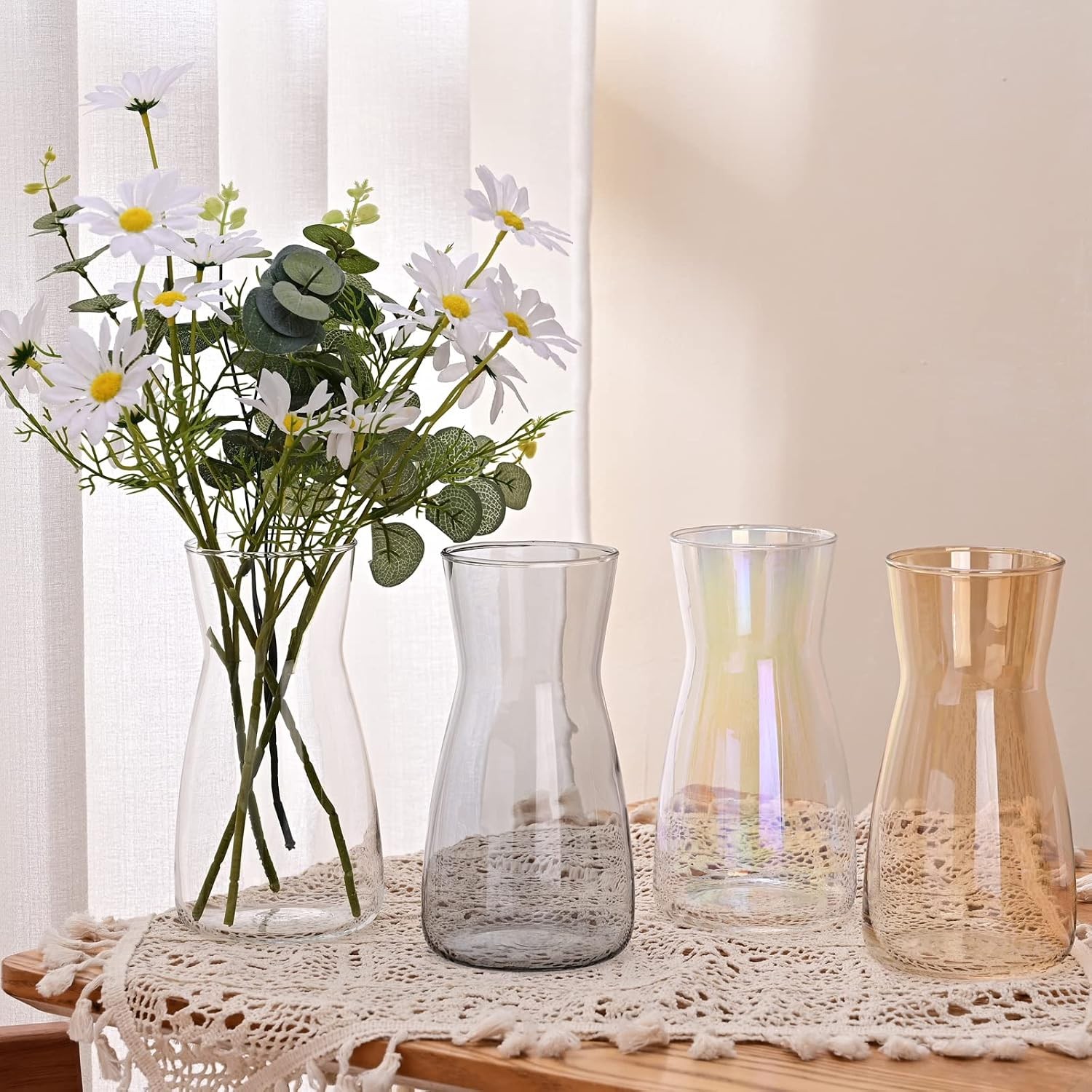 Glass Vases for Flowers, 8 Inch Tall Ins Modern Irised Crystal Clear Glass Vases
