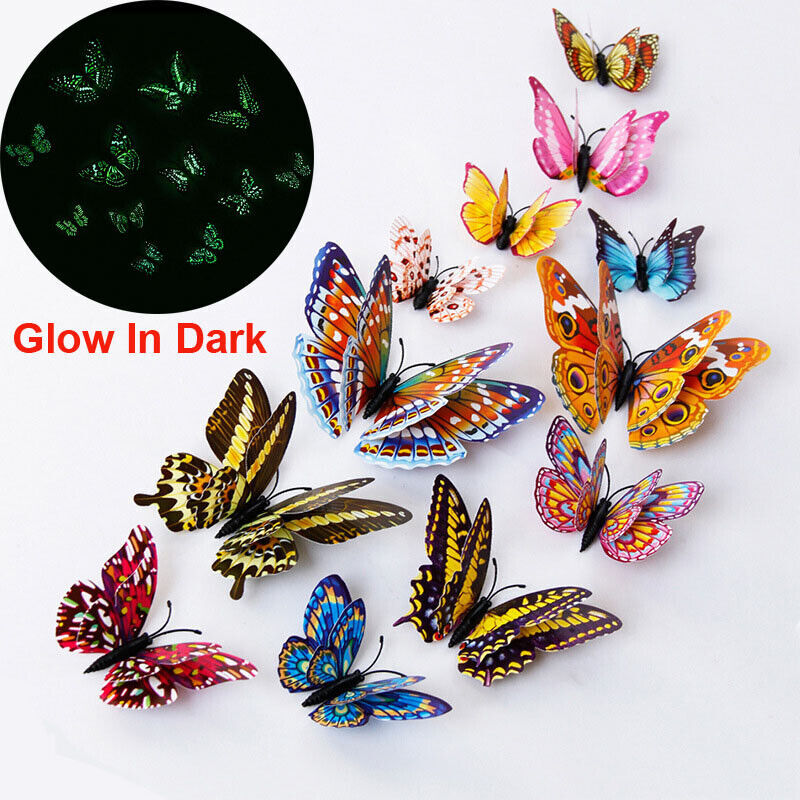 Glow in the Dark Wall Decals 3D Butterfly 12 pcs Kids Room Wall Stickers Magnet