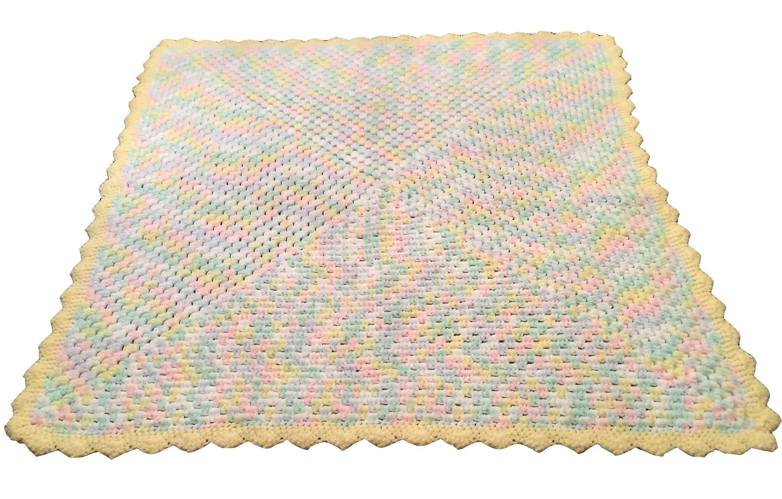 Handmade Crochet Baby Afghan 33&Prime;x33&Prime; Square Unisex Blue Pink Green Yellow Border