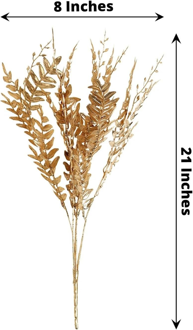 2 Gold 21 in Artificial Fern Leaf Branches Metallic Faux Greenery Stems Party Ce