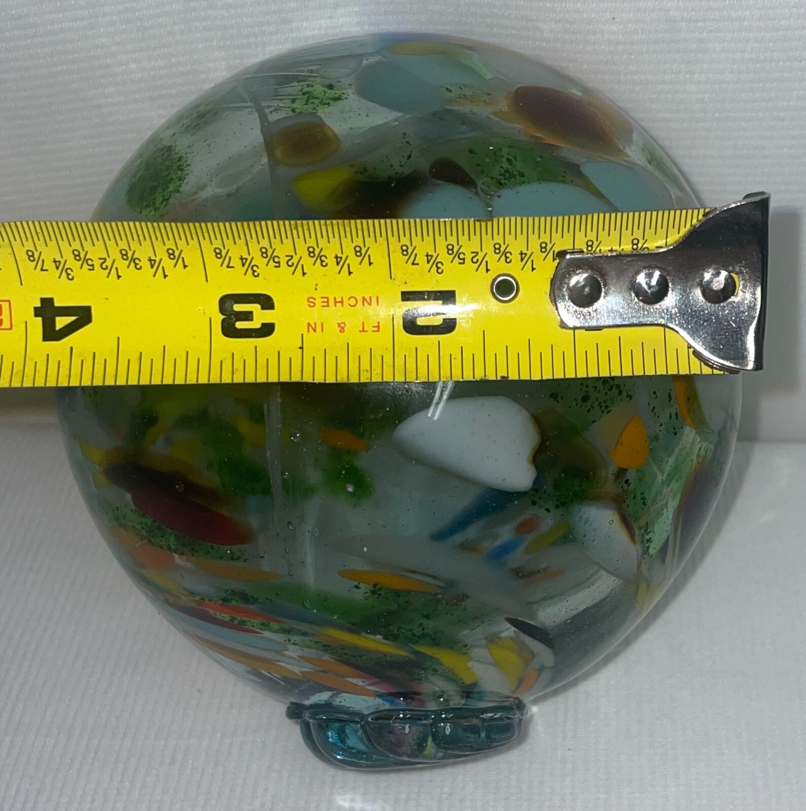 Multi-Color Glass Sphere Applied Shell On Top Needs Holder 5 1/2 Inches High