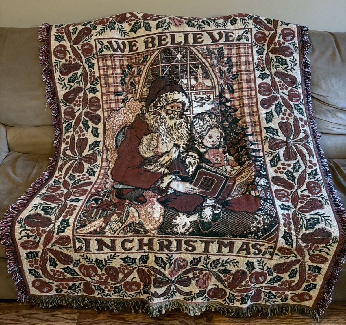 Midwestern Products We Believe In Christmas Tapestry Santa Throw Blanket 46 X 67
