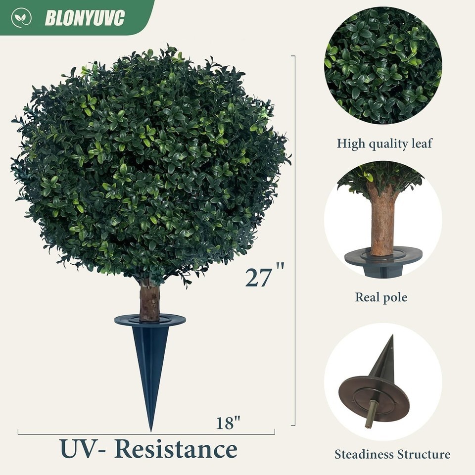 kyesyes Artificial Boxwood Ball Bush 27&Prime; Tree UV Resistance Rated with Spike. Ea