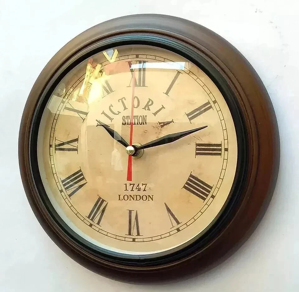 Wooden Clock Deep Glass Wall Clock 10 » Inch Antique Style Brown Finish
