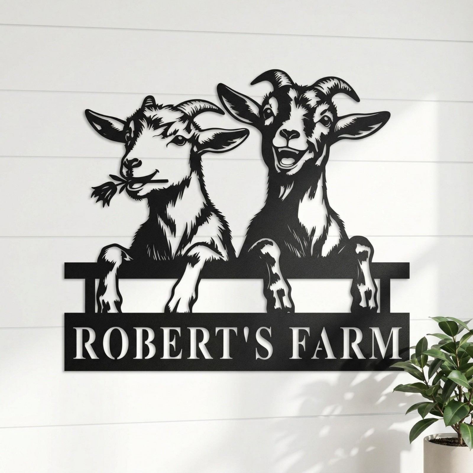 Personalized Goat Metal Family Name Sign, Rustic Farmhouse Decor for Farm Life