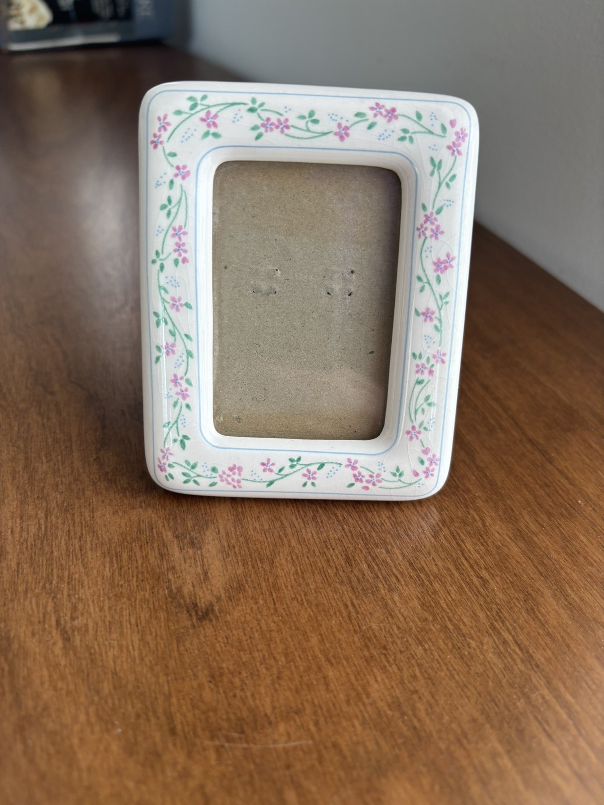Vintage 1980s Era Floral Ceramic Picture Tabletop Photo Frame for wallet size