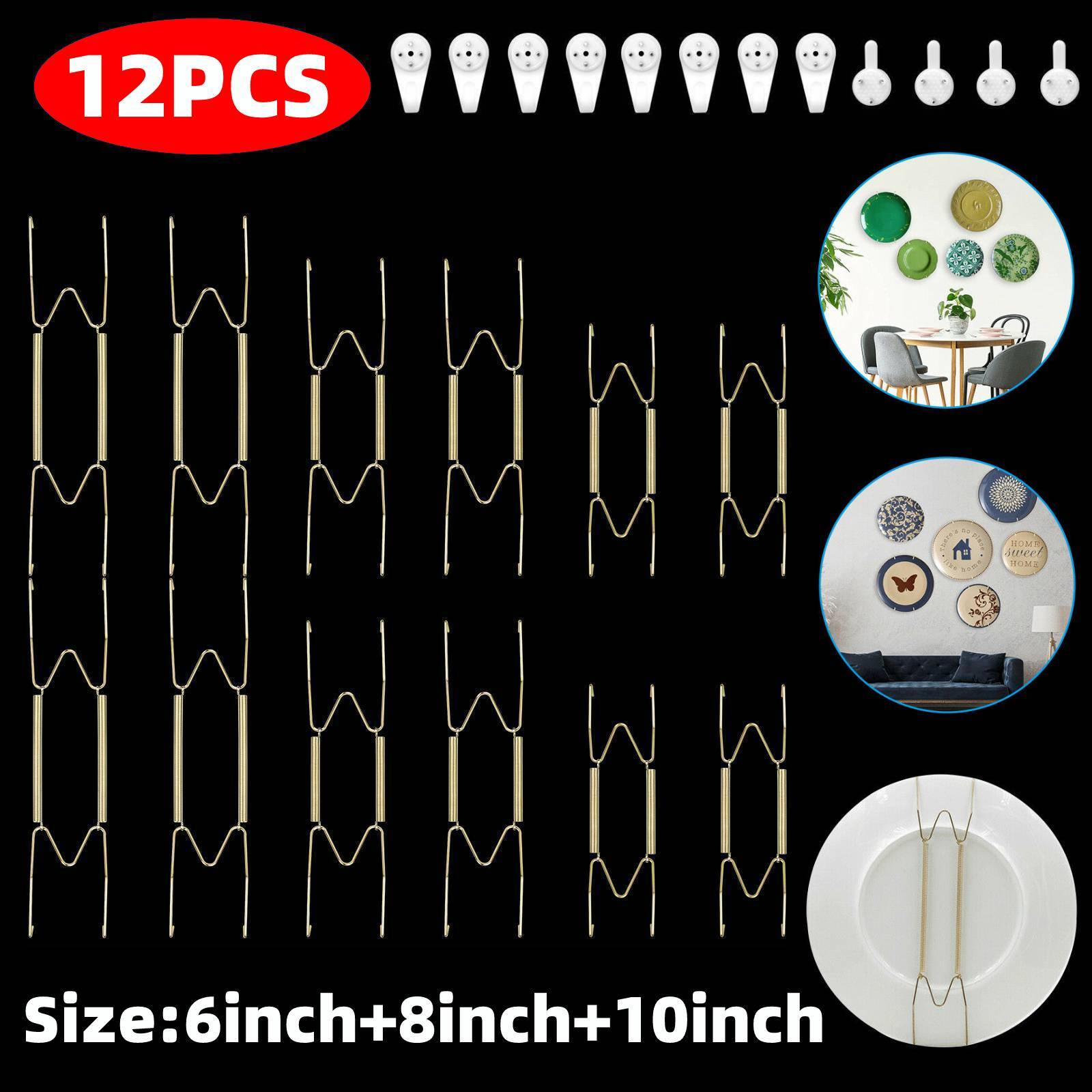 12PCS Decorative Plate Hangers Wall Spring Hook Holder Hanging Home 6/8/10inch