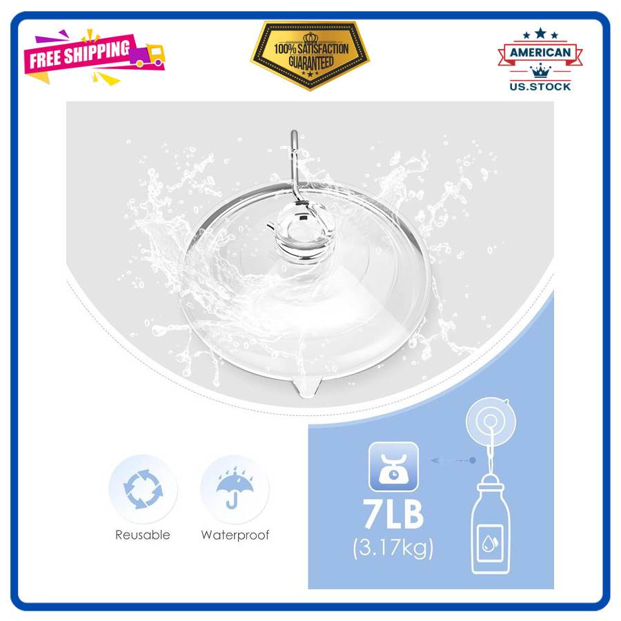 HangerSpace Suction Cup Hooks, 2.5 Inches Clear PVC Suction Cups with Metal Hook