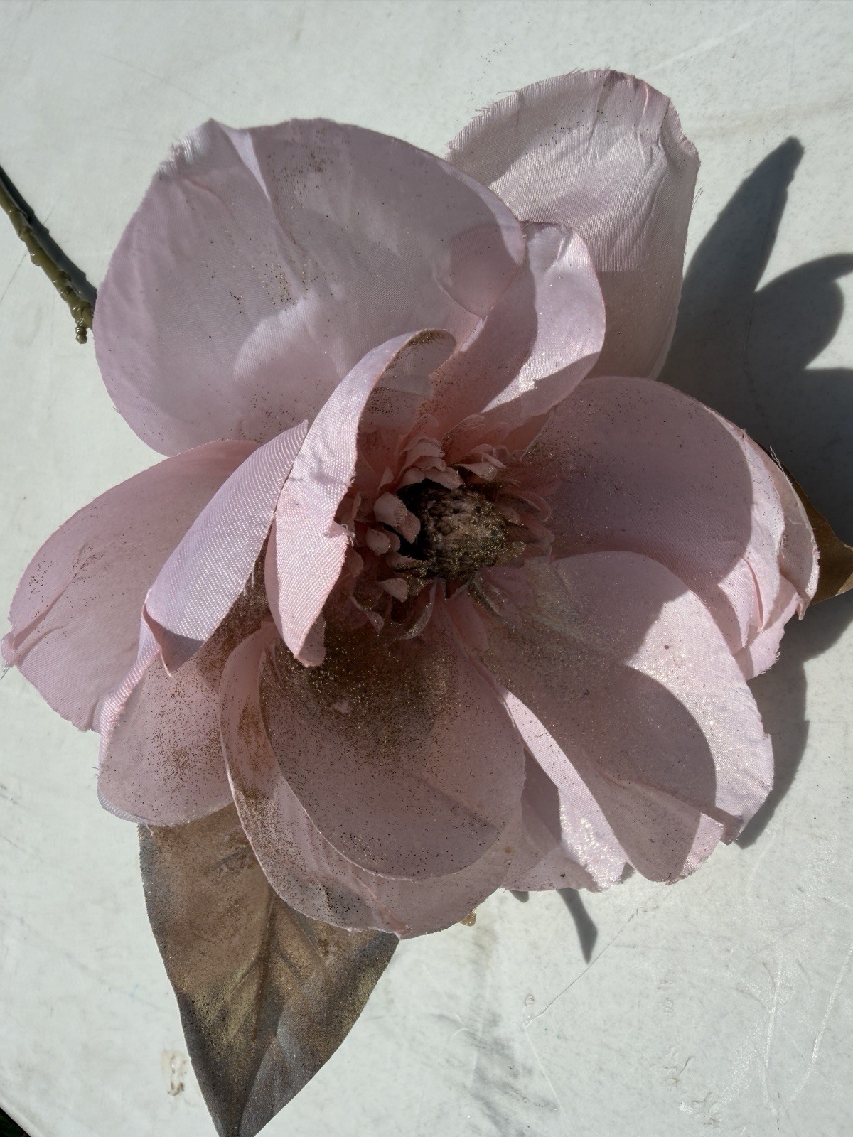Rachel Zoe Pink Magnolia Faux Flower Stem 30” Gold Glitter Floral Decor New