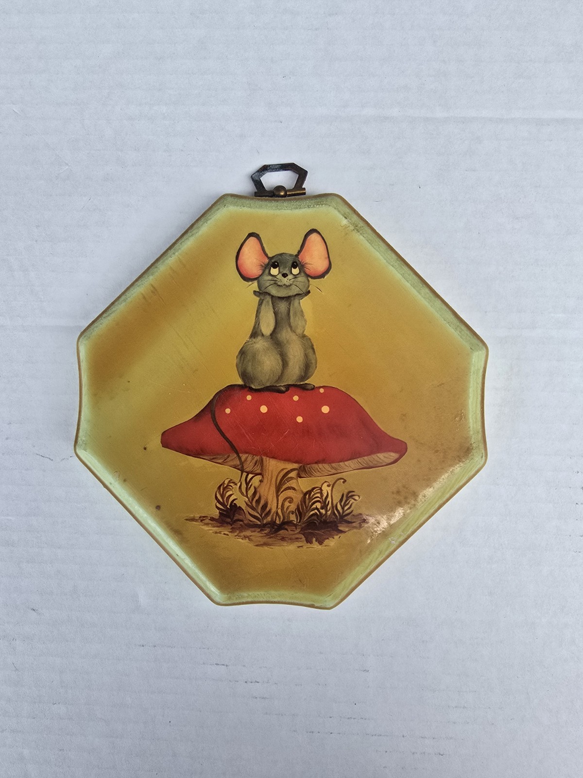 Vintage Wood Mouse On Mushroom Cottage Core 80s