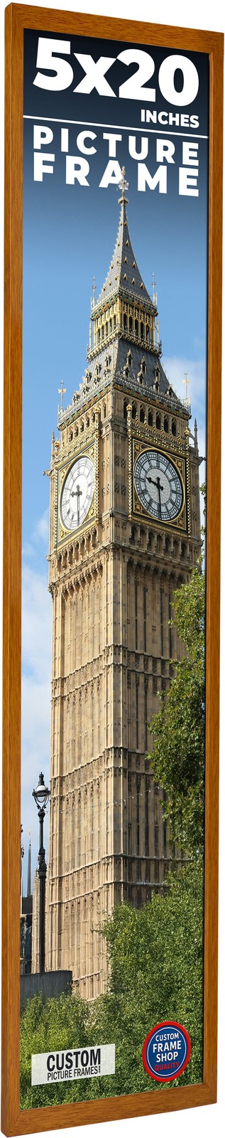 5×20 Honey Pecan Flat Wood Frame with UV Acrylic and Acid Free Foam Board