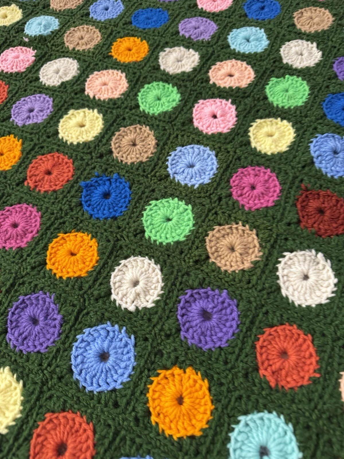 NEW Hand Crocheted Granny Squares & YO YO Circles Afghan Throw 45×60&Prime; RAINBOW