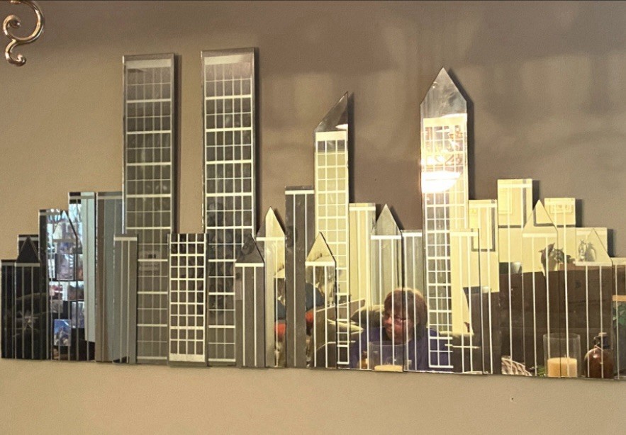 Silver NYC Skyline Accent Wall Mirror, Contemporary Glass Frame, 36 in x 74