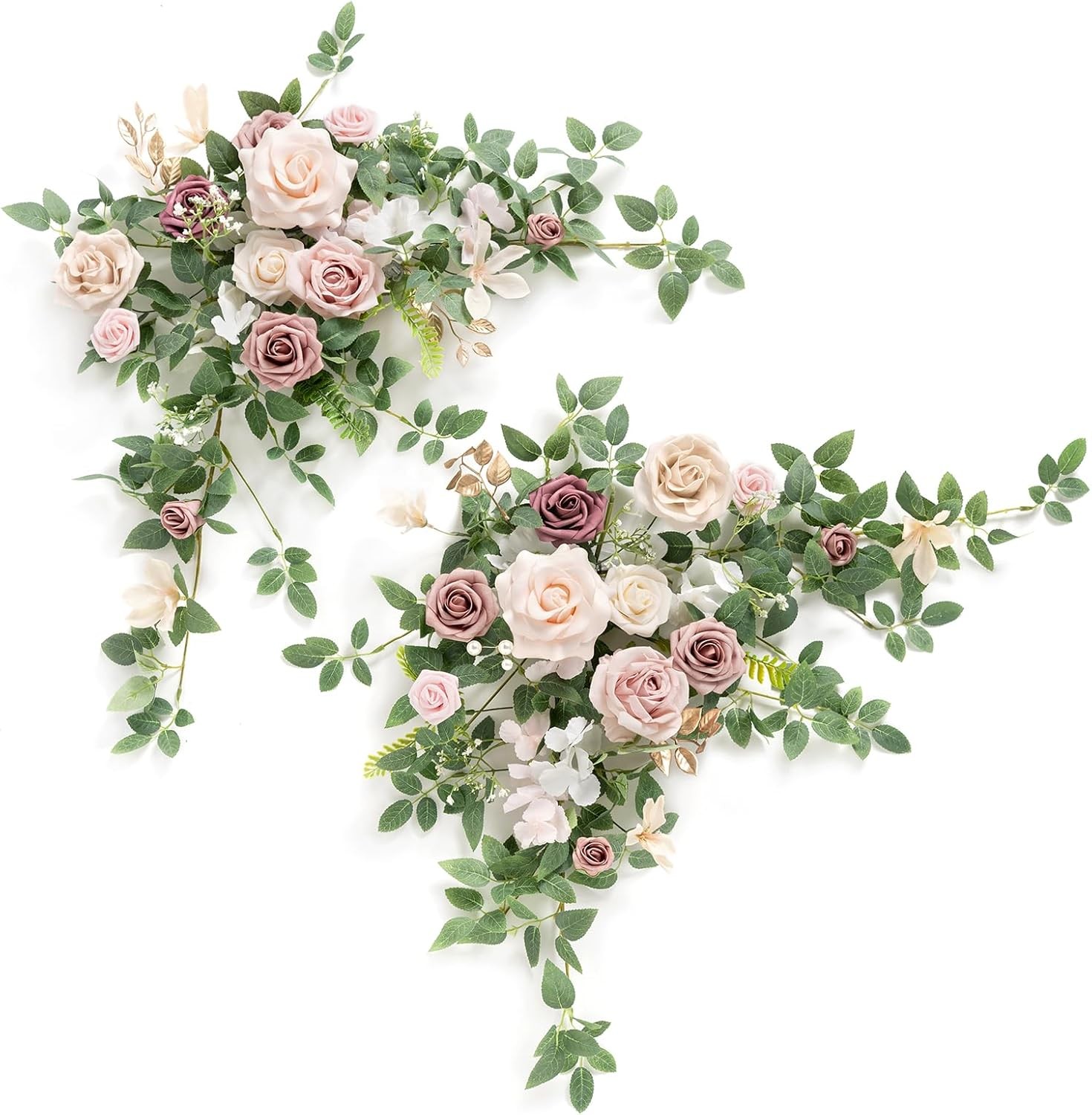 2PCS Dusty Rose Artificial Floral Swags Wedding Arch Flowers Pink Rose Garland