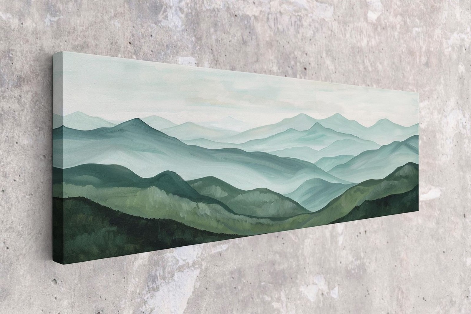Abstract Mountain Canvas Sage Green Watercolor Panoramic Wall Art