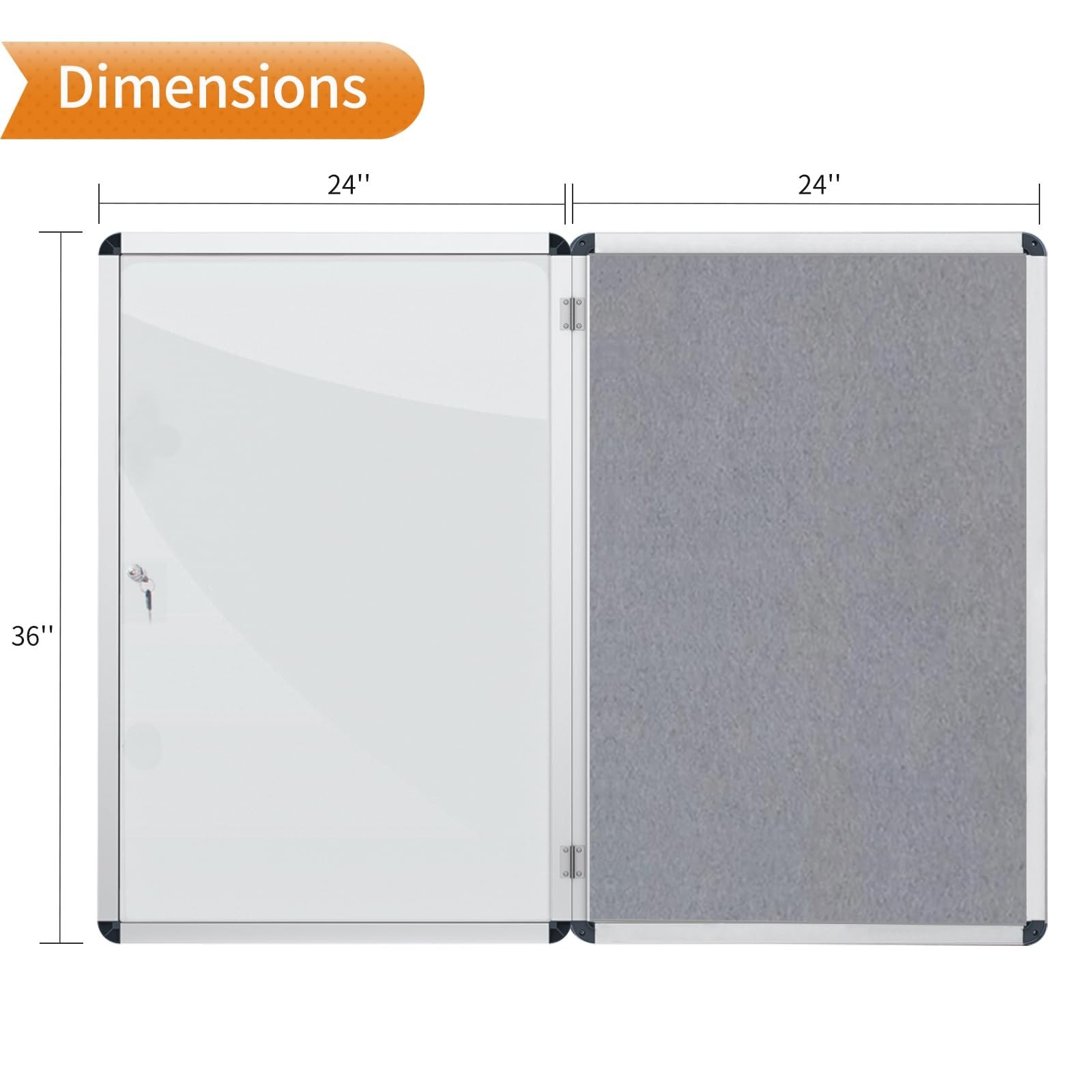 VIZ-PRO Tamperproof Lockable Gray Fabric Noticeboard Aluminium Framed 36×24 In