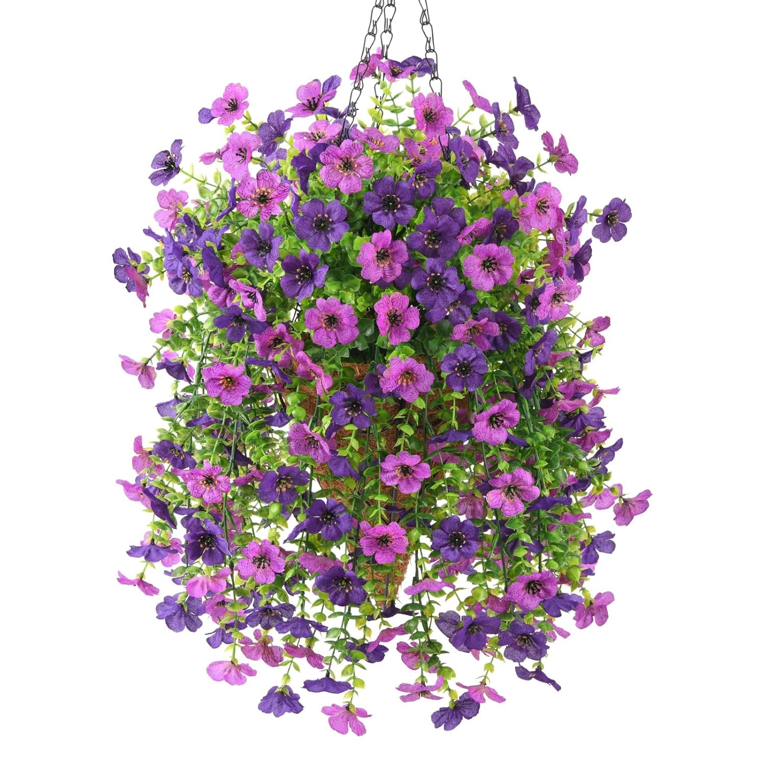 INQCMY Artificial Hanging Flowers with Basket for Spring Outdoor Decoration 3 Bu