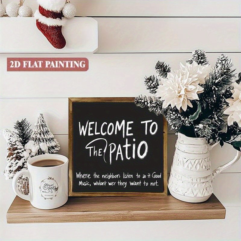 Minimalist Black Background Funny Patio Slogan Wooden Sign Porch Front Wall
