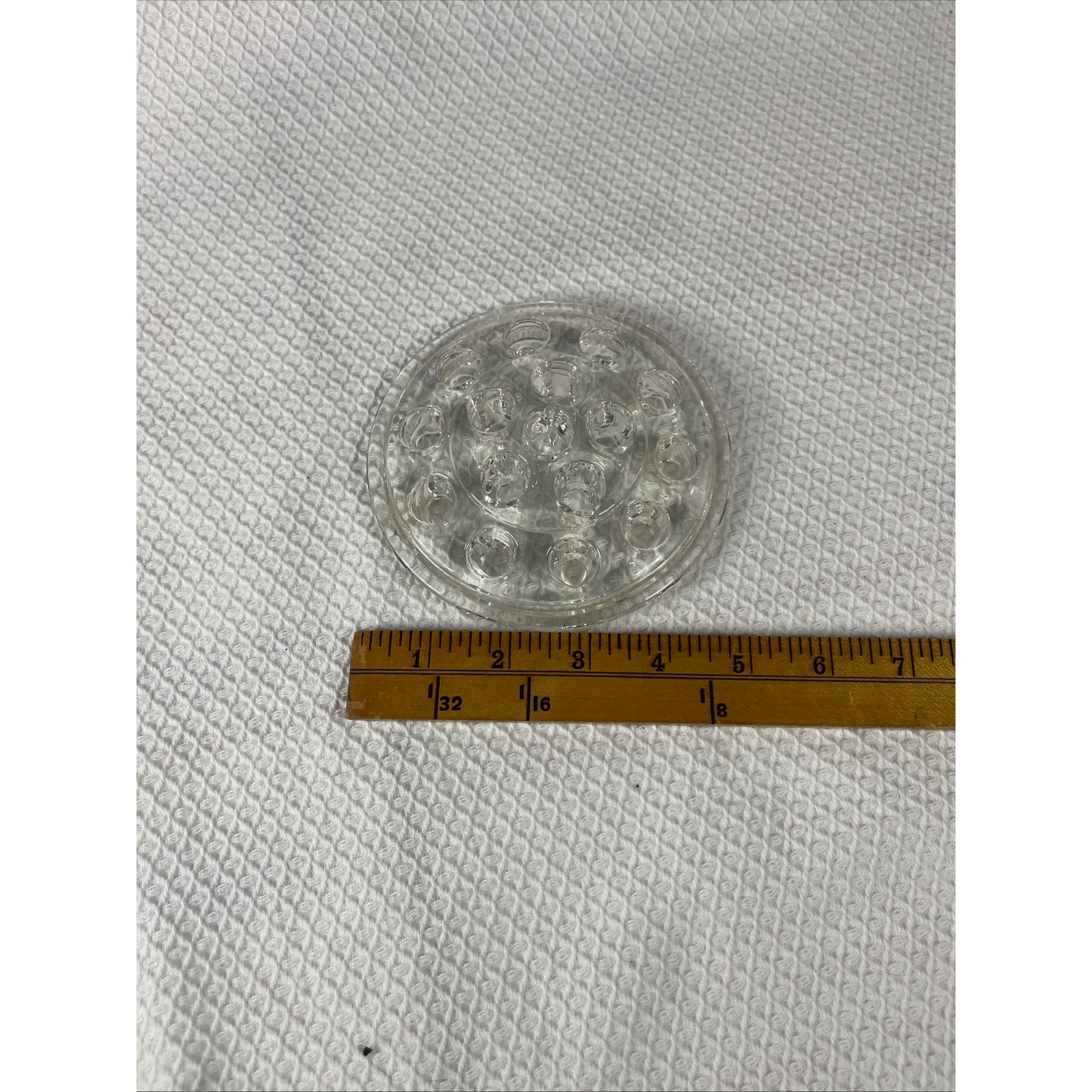 Vintage Clear Glass Flower Frog 16 Hole Round Floral Arrangement Insert 4.5 Inch