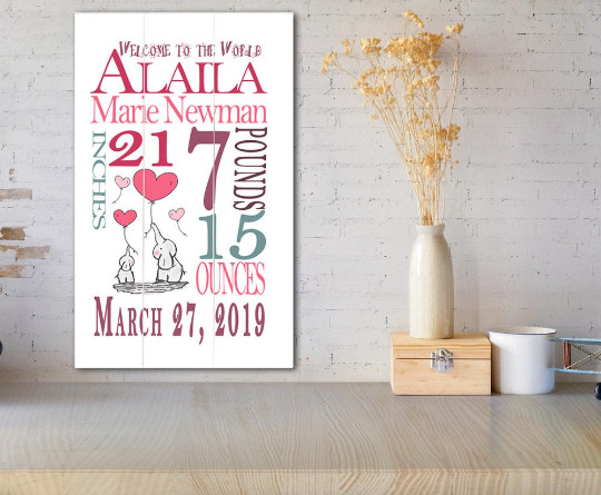 Personalized New Baby Girl Gift Wall Art Custom Newborn Girl Nursery Decor