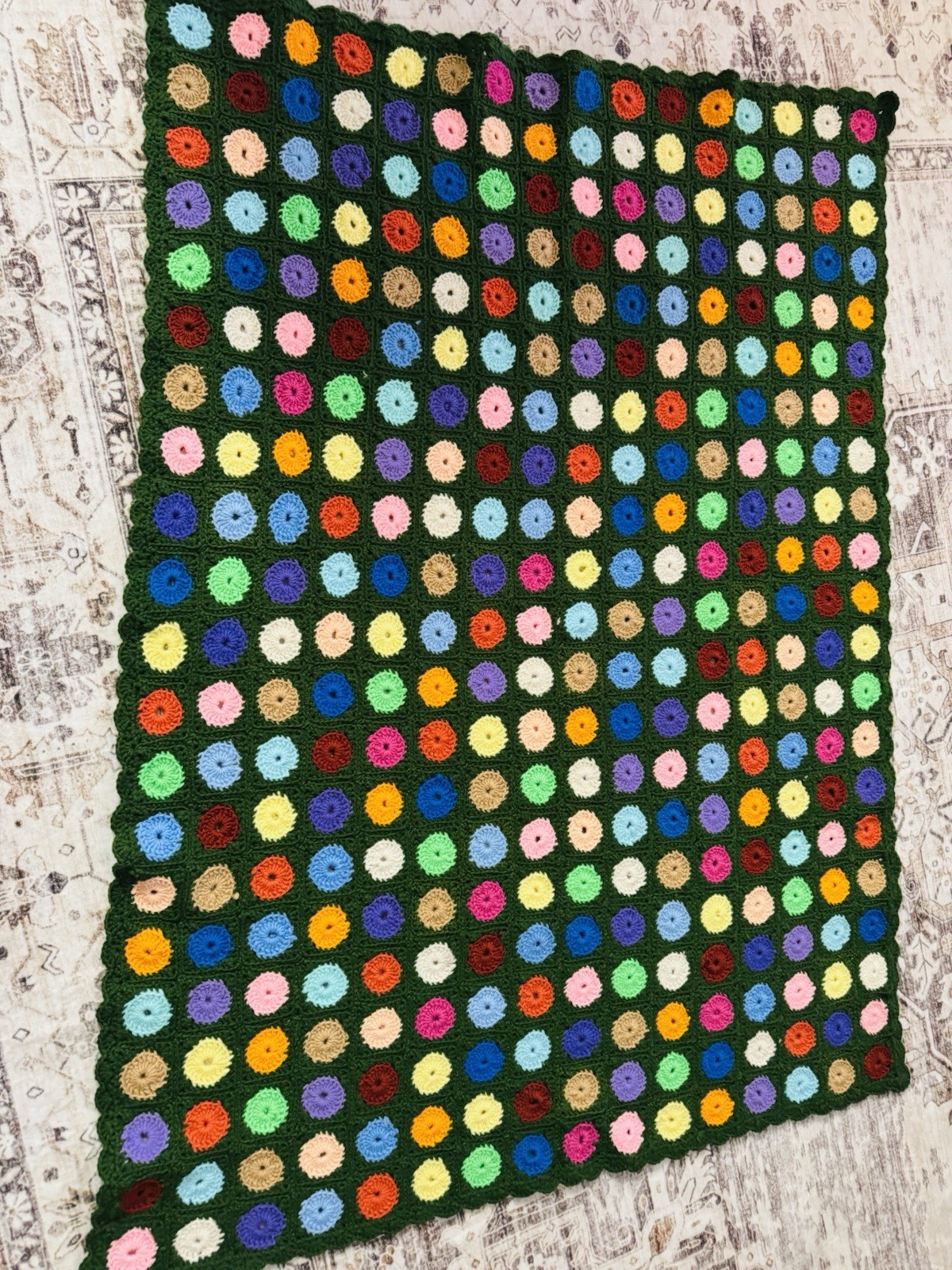 NEW Hand Crocheted Granny Squares & YO YO Circles Afghan Throw 45×60&Prime; RAINBOW