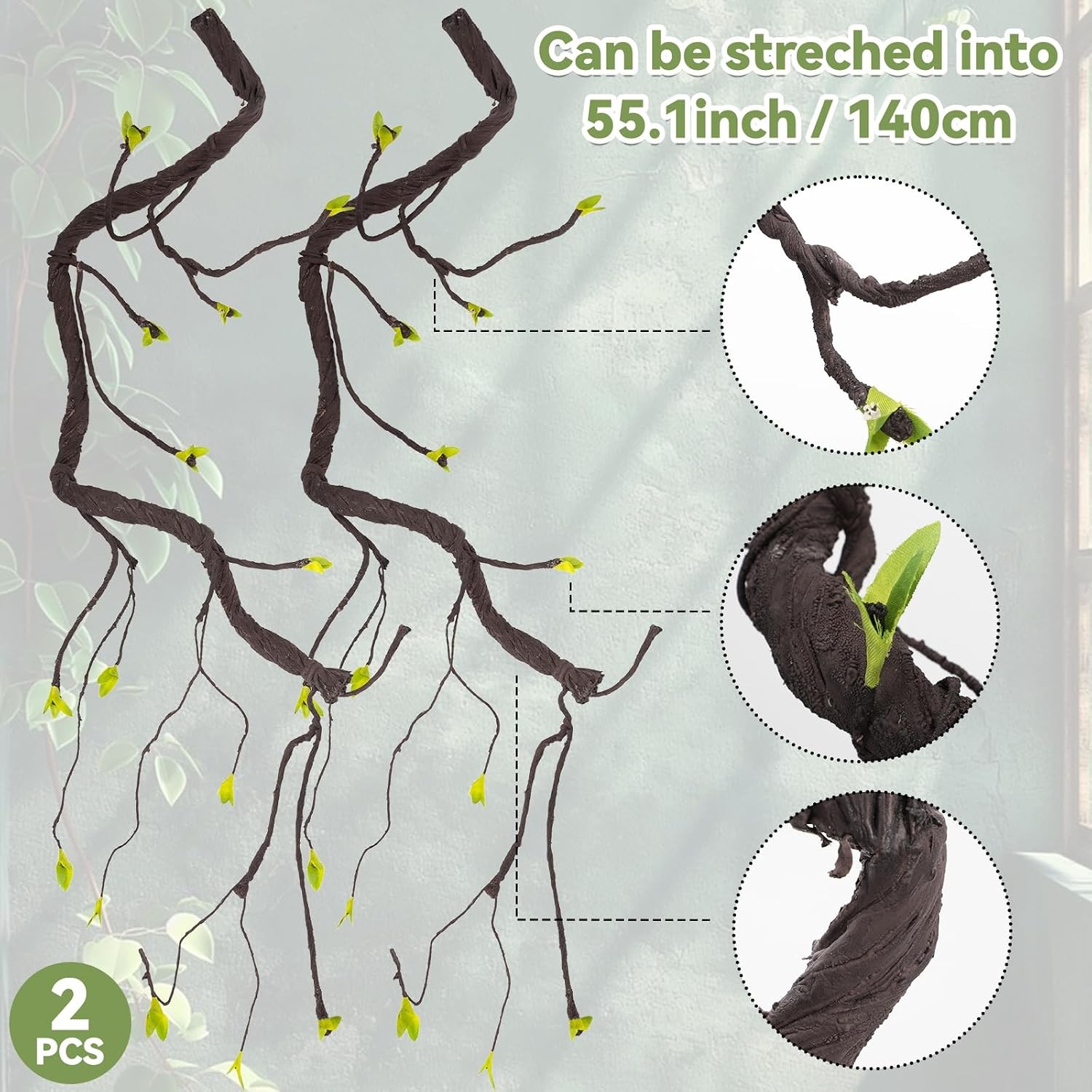 2PCS 55.1inch Bendable Thick Artificial Tree Branches Long Flexible Branch with