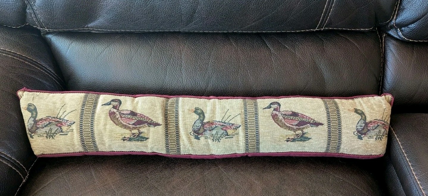Tapestry Ducks Long Door Draft Dodger Pillow Weighted Burgundy Red Birds Quack