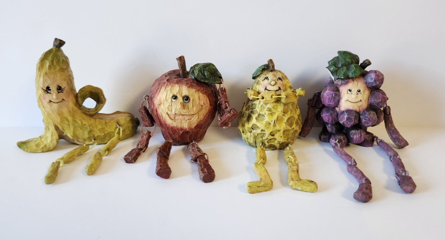 Anthropomorphic Shelf Sitter Fruit Banana Apple Pear Grapes Lot 4 Resin Figures