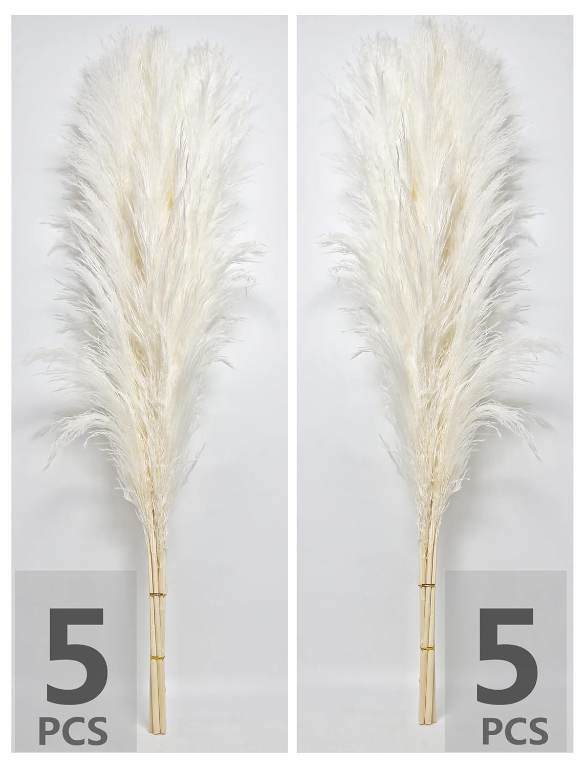 White Pampas Grass Decor 46&Prime; Tall Stems 10 Pieces Large Boho Home Decor
