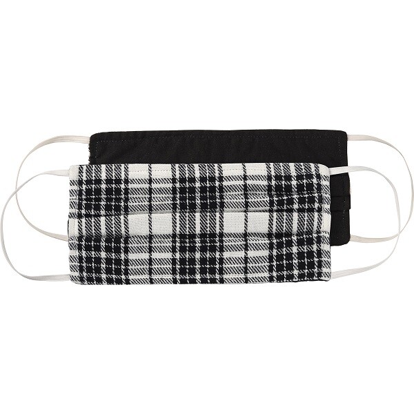 NEW! ~ Reversible Cotton Face Mask ~ Two Ply Pleated ~ Black Plaid Theme