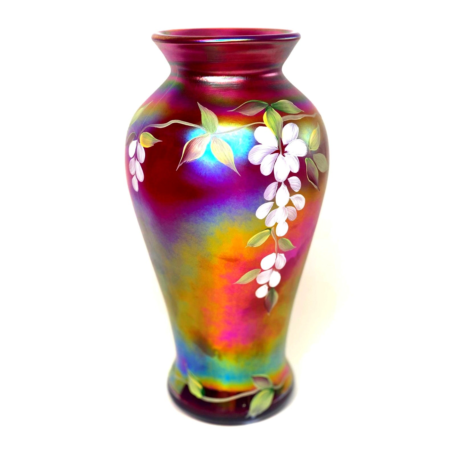 Fenton 2003 Heirloom Optics Ruby Iridescent Vase Signed and HP by B. Pezzoni 10”