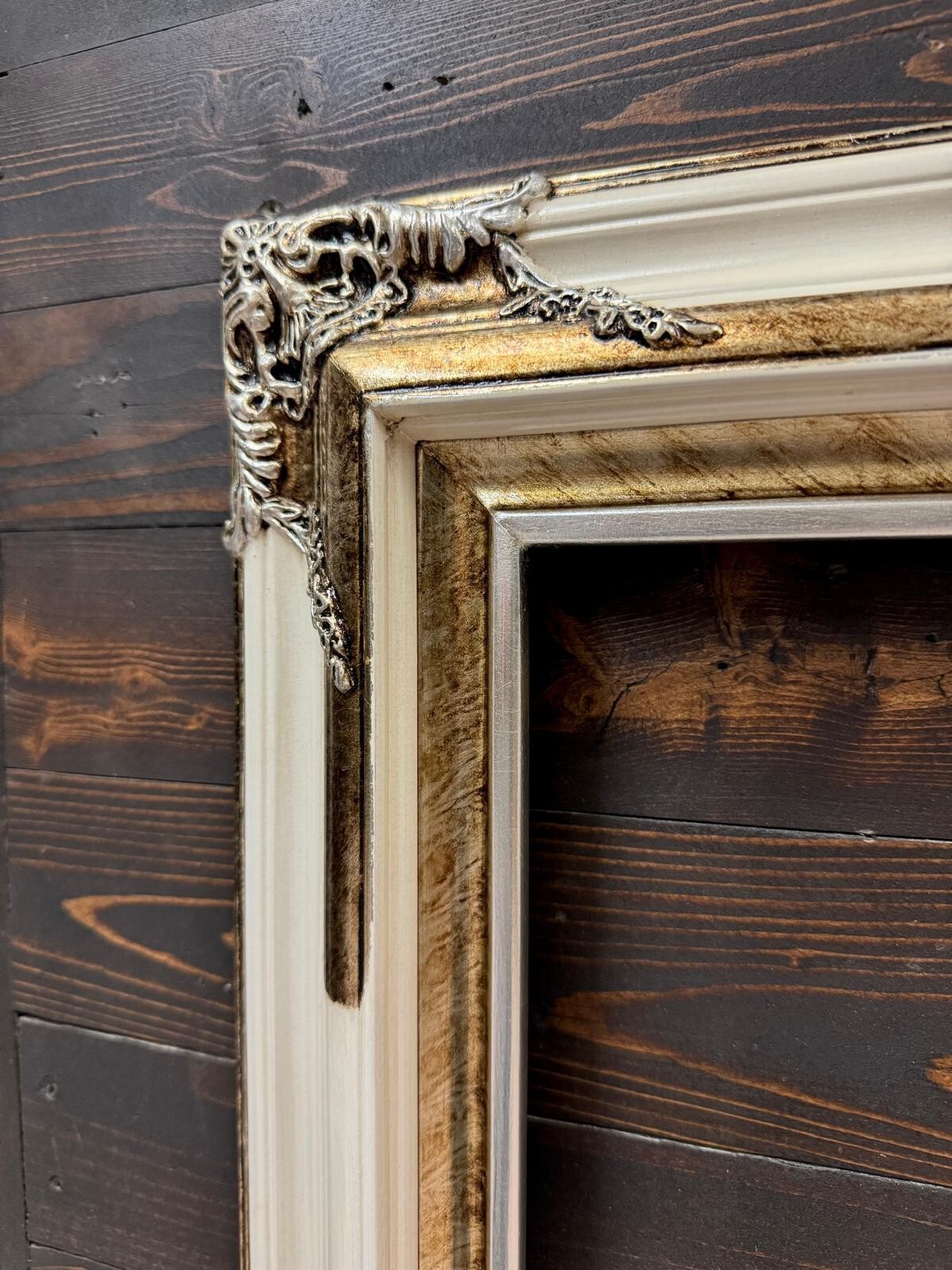 12 x 18 In Stock-Classic ornate wood frame, White frame, silver leaf frame.