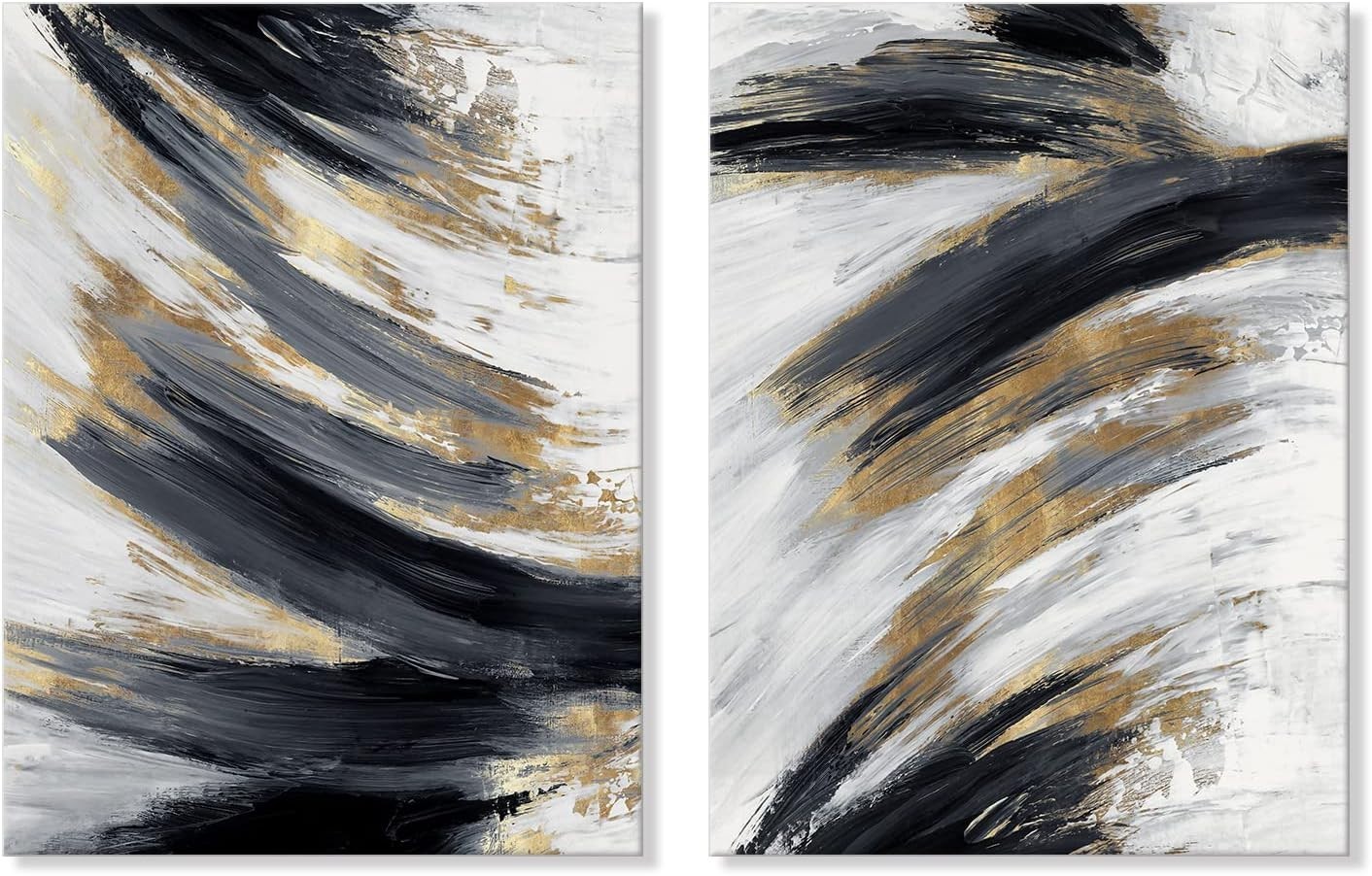 Contemporary 2-Pack Black and White Gold Canvas Wall Art for Any Room