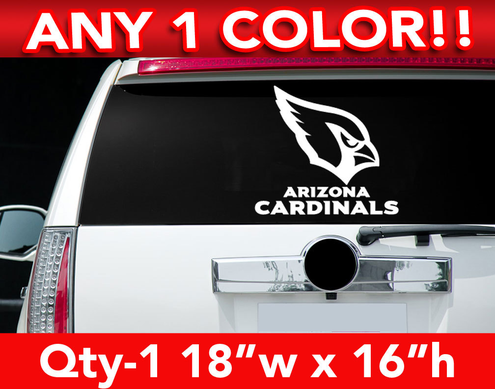 ARIZONA CARDINALS WORDS / HEAD ONLY LOGO DECAL STICKER 18&Prime;w x 16&Prime;h ANY 1 COLOR