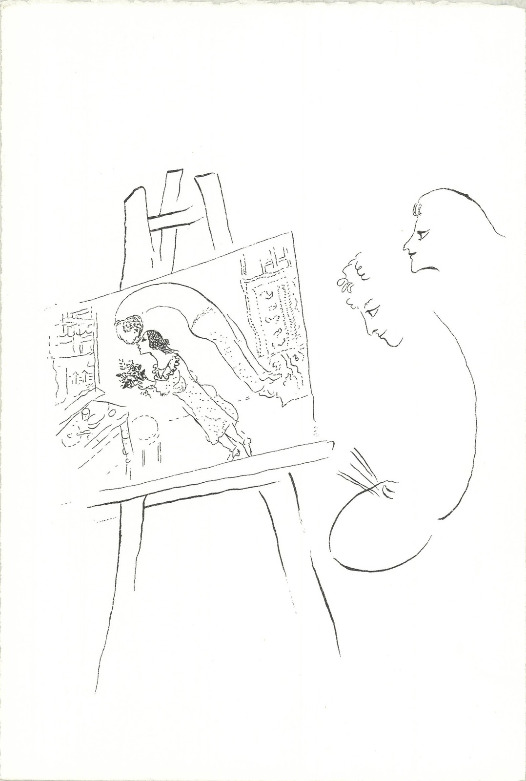MARC CHAGALL The Birthday 11&Prime; x 7.5&Prime; Serigraph 1999 Modernism Black & White Silk