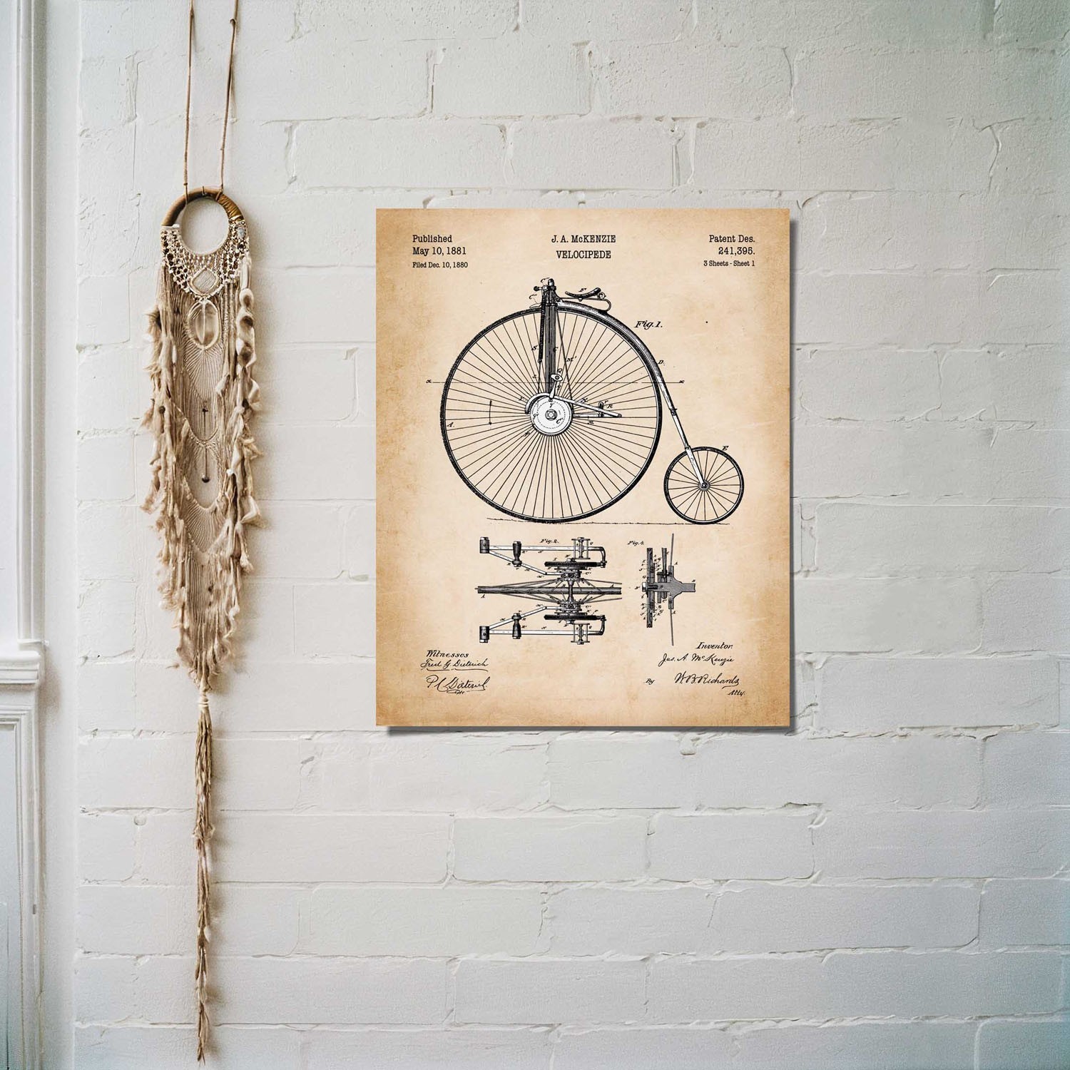 Bicycle Gifts, Velocipede Bike Patent Poster Print,Ready To Hang No Frame Poster