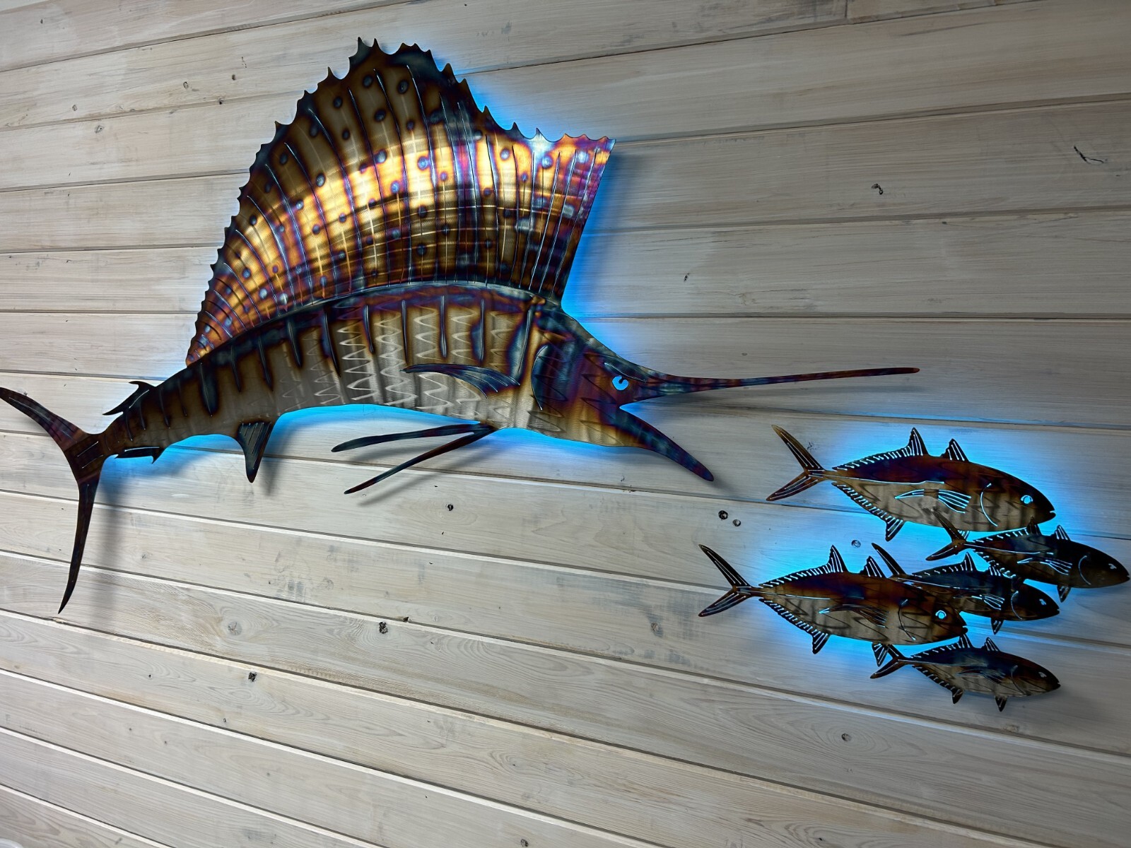 Sailfish chasing bait Stainless steel metal art