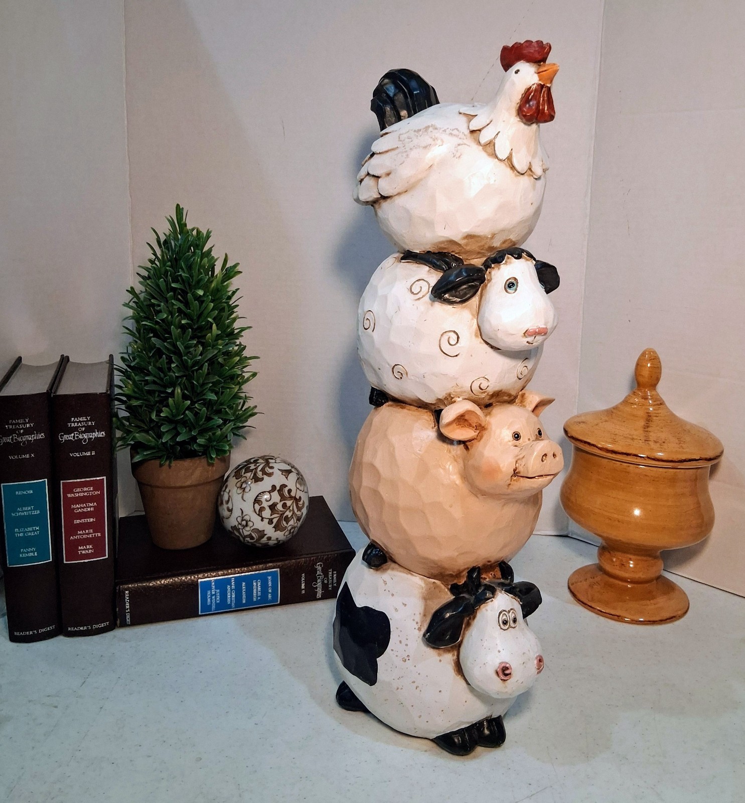 &lsquo;Maison Rouge&rsquo; Brand- « Friends Farmyard » Stacked Animal Resin Statue;18&Prime; H! NOOB