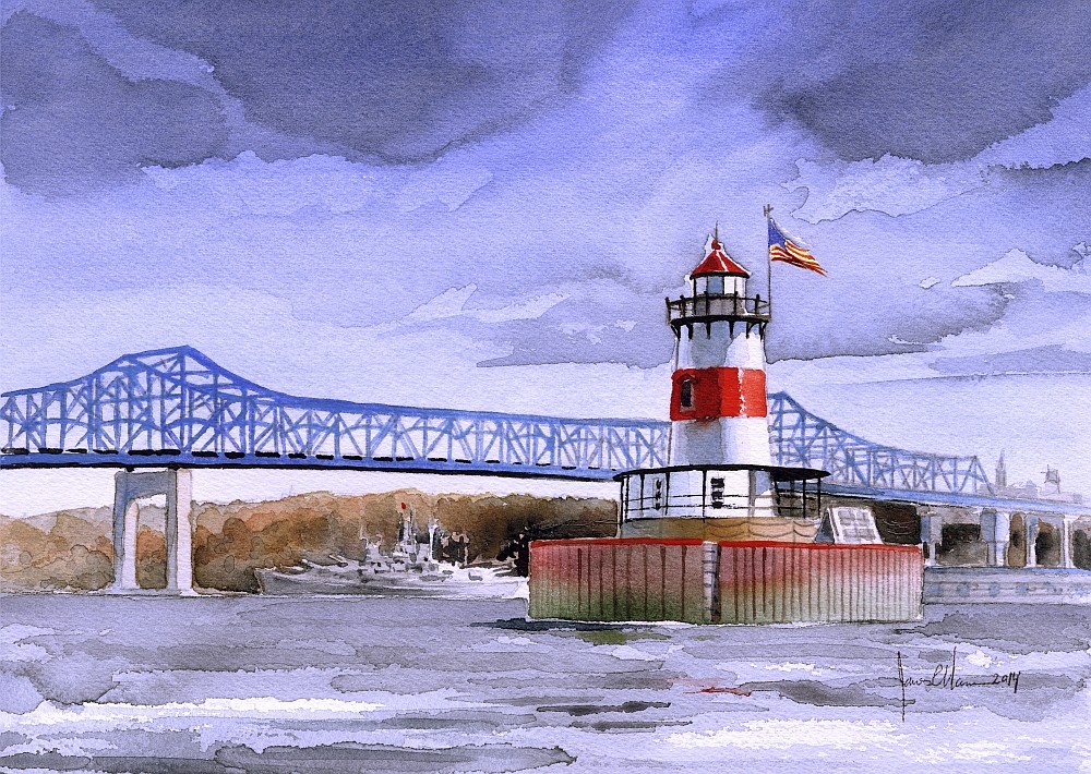 Borden Flats Lighthouse USS Massachusetts Battleship Cove Fall River. Art Prints