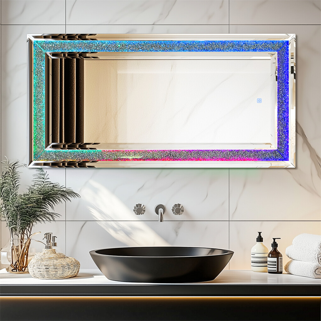 1.2M Full Length RGB LED Lighted Mirror Crystal Crush Diamond Wall Hanging Mirro