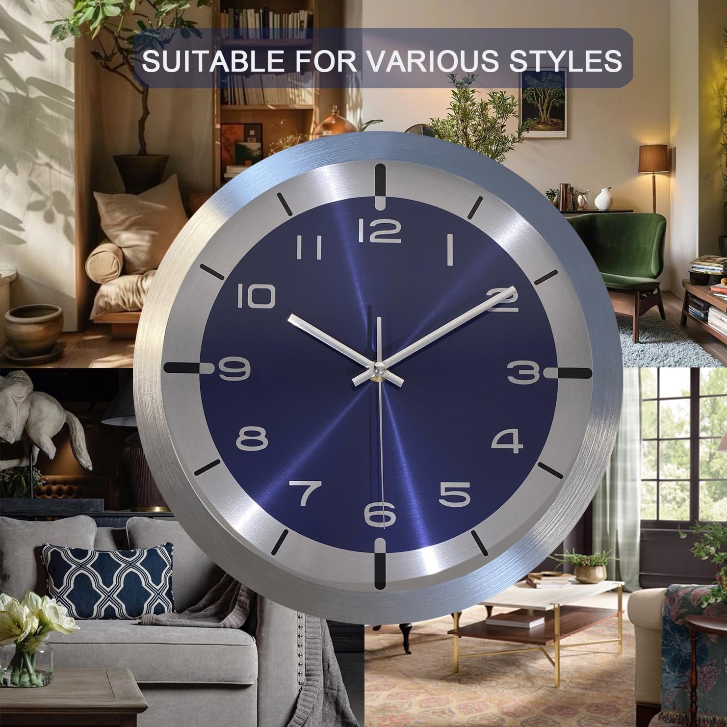 12 Inch Silent Wall Clock Battery Operated Modern Metal Decorative Home