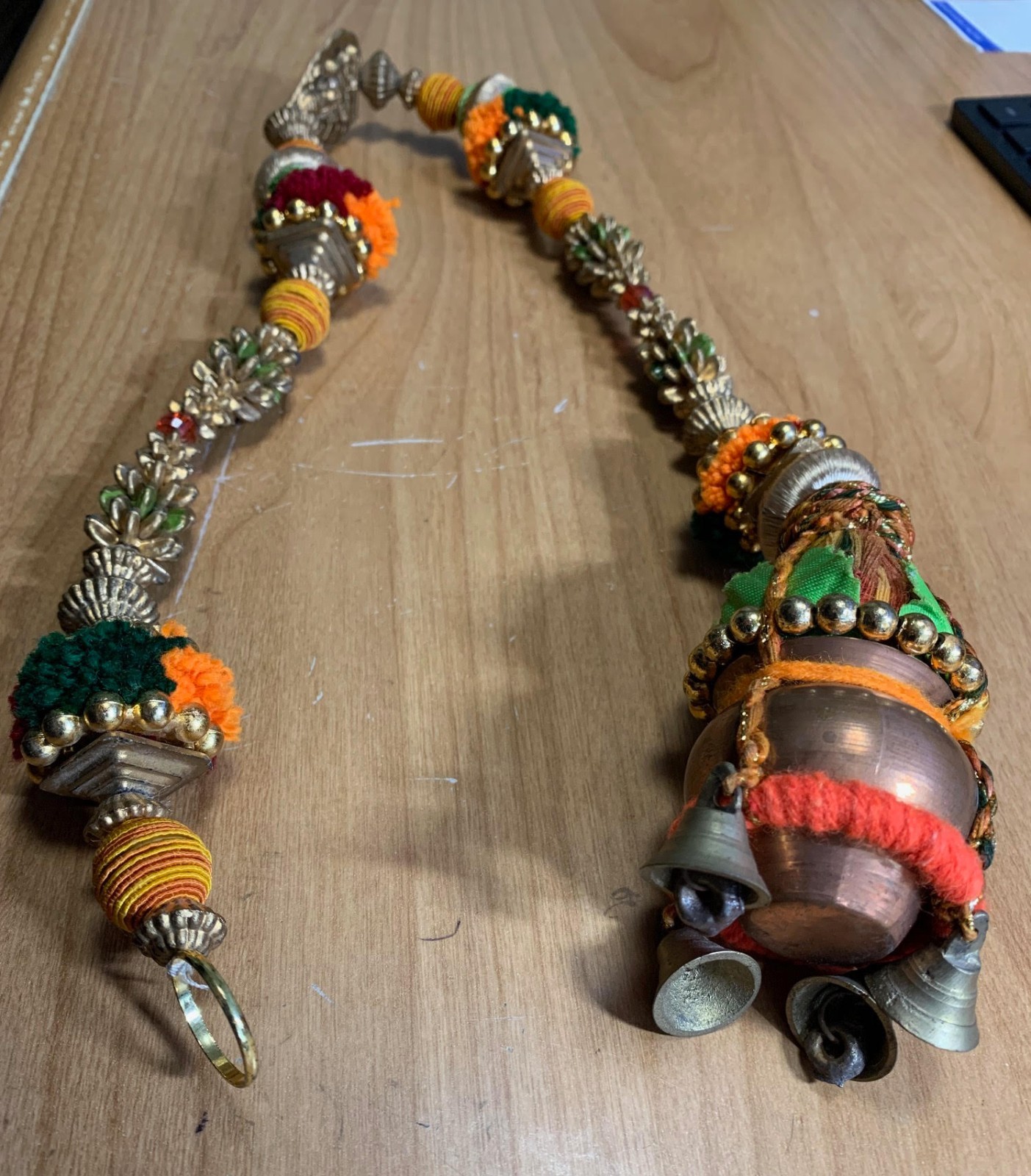 Handmade Ethnic wood, bead & Brass Garland – India – Welcome – 24&Prime;