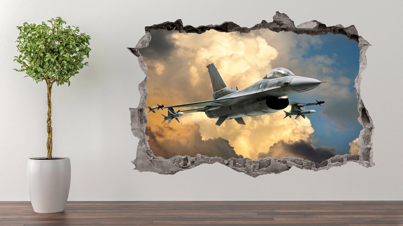 3D Fighter Jet Wall Sticker Decal Breaking Wall Effect Kids Teen Room Decor M-88