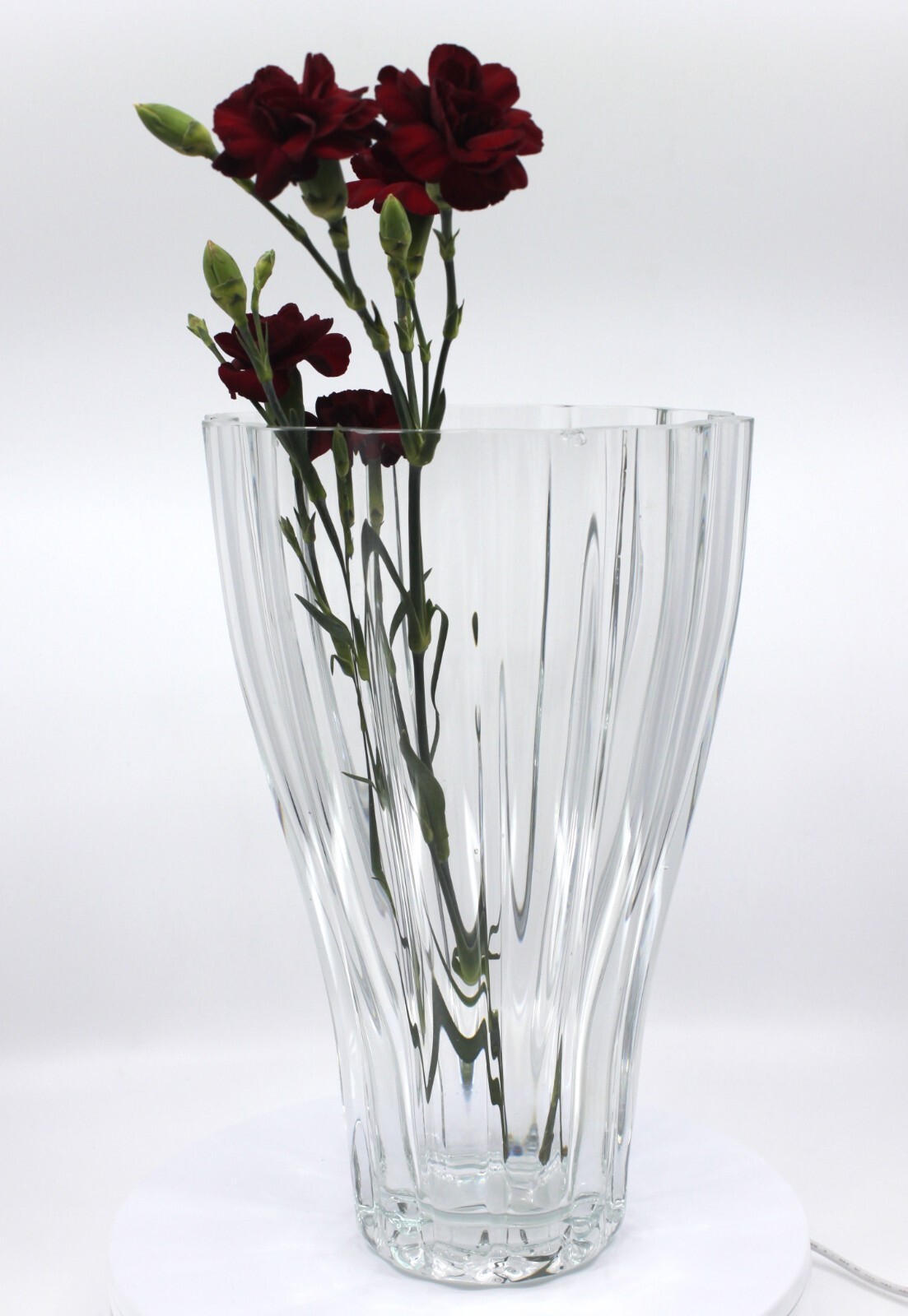 Vintage 11&Prime; Clear Ribbed Crystal Glass Trumpet Vase Fluted Heavy Flower Vase