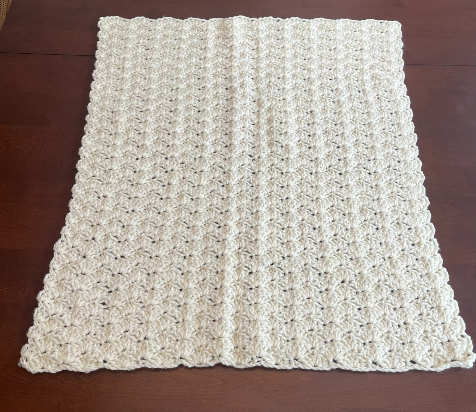 Handmade Cream Crochet Doll Blanket Small Afghan 28 x 23” Textured Stitch