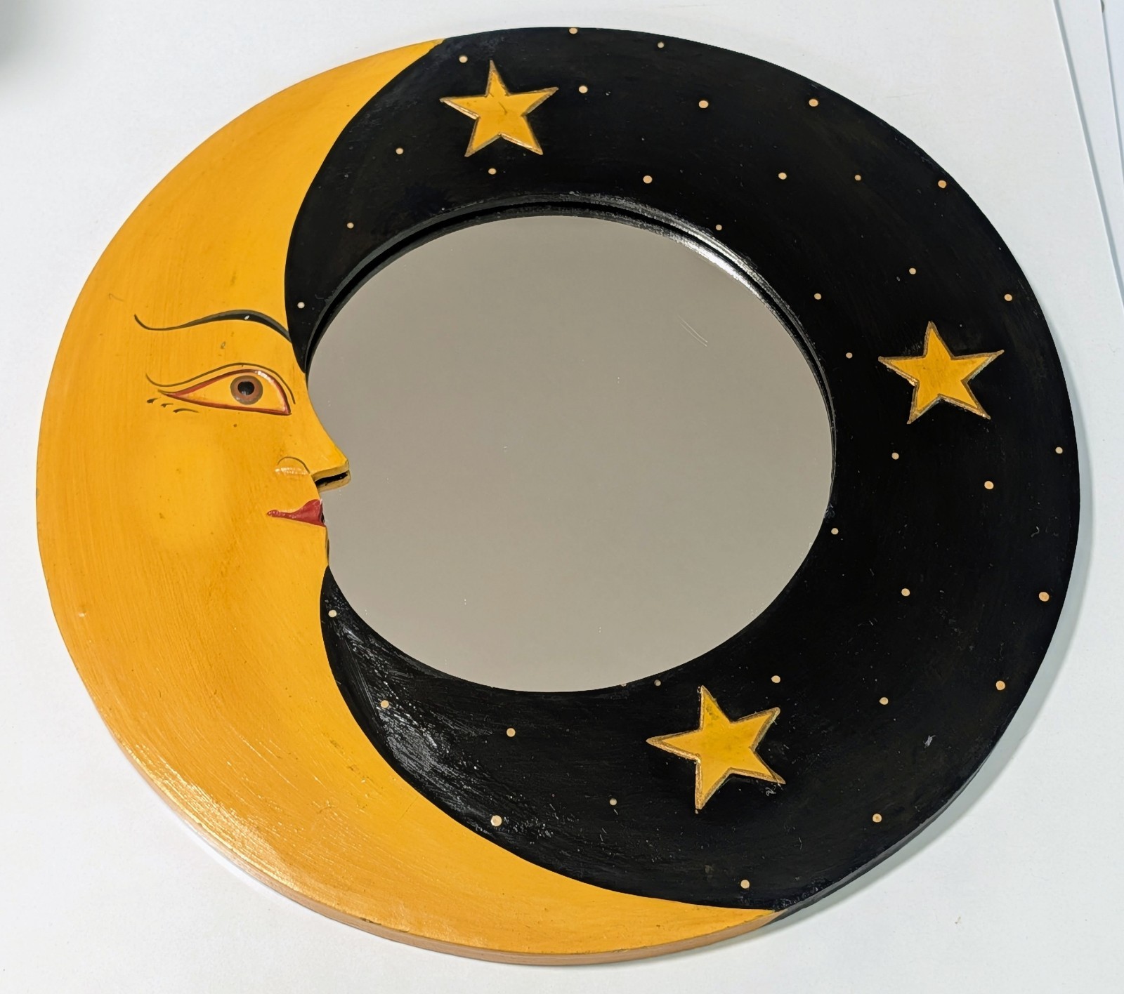 90s Y2K Crescent Moon & Stars Wall Mirror Hand painted Celestial Whimsigoth Boho