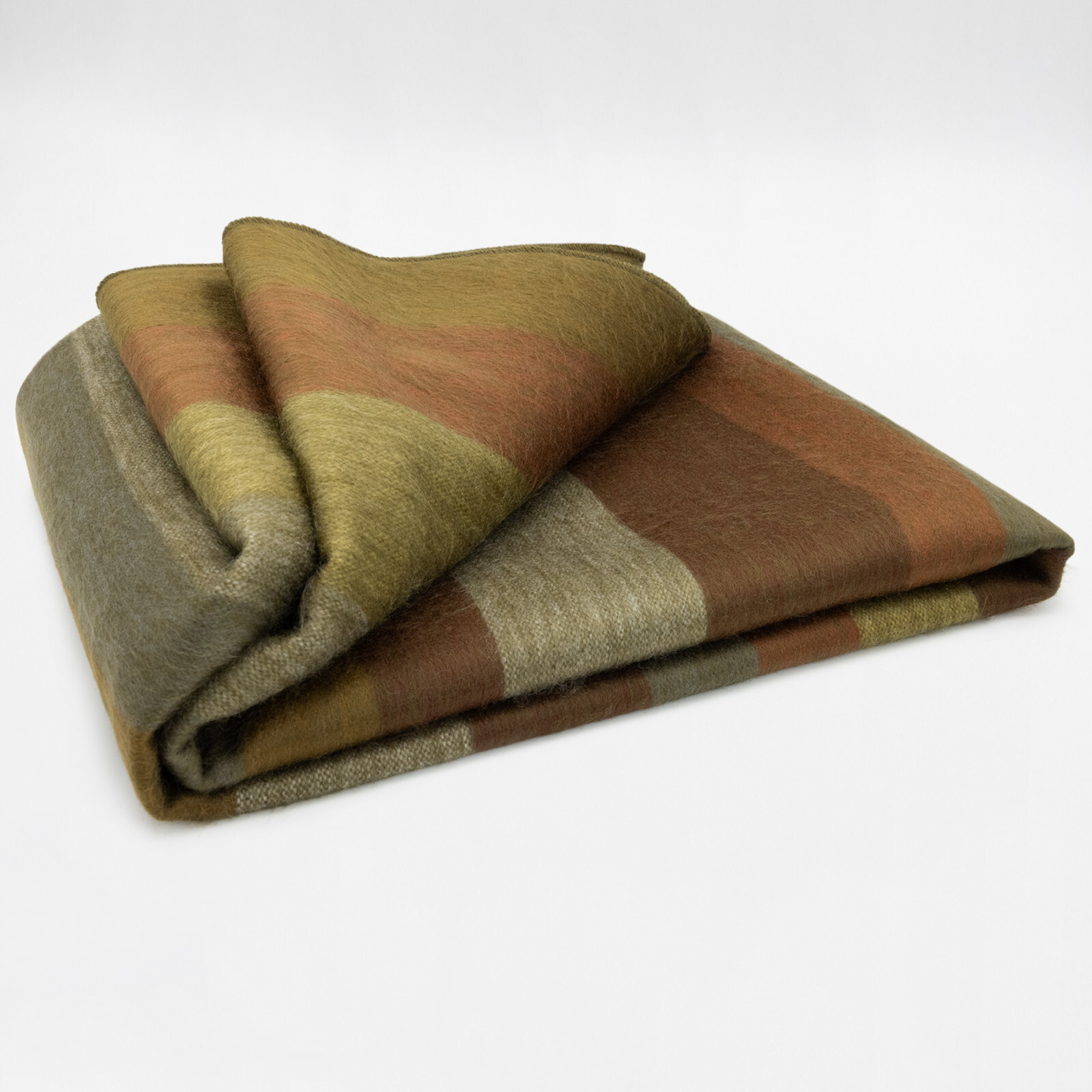 TOFFEE STRIPED ALPACA WOOL BLANKET – 95×69 in | GOLD BROWN RUST GREY | QUEEN