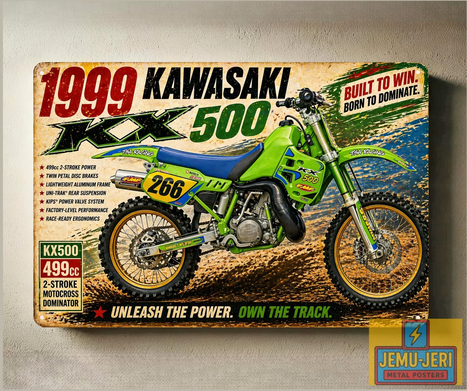 1999 Kawasaki KX500 Motorcycle Metal Poster 30x20cm Sign