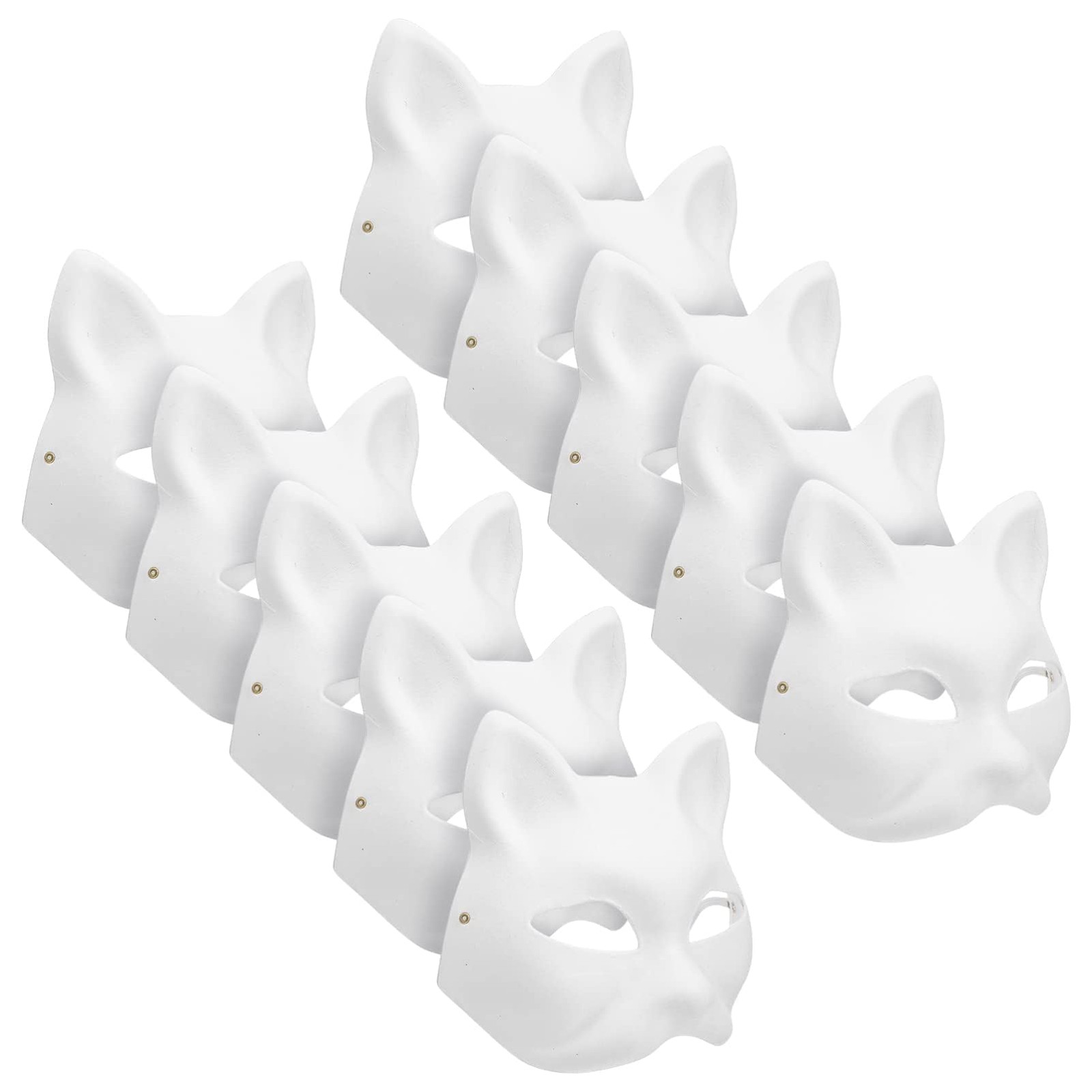 10PCS Cat Masks Therian Mask White Blank Animal Mask Base Halloween Costume Masq