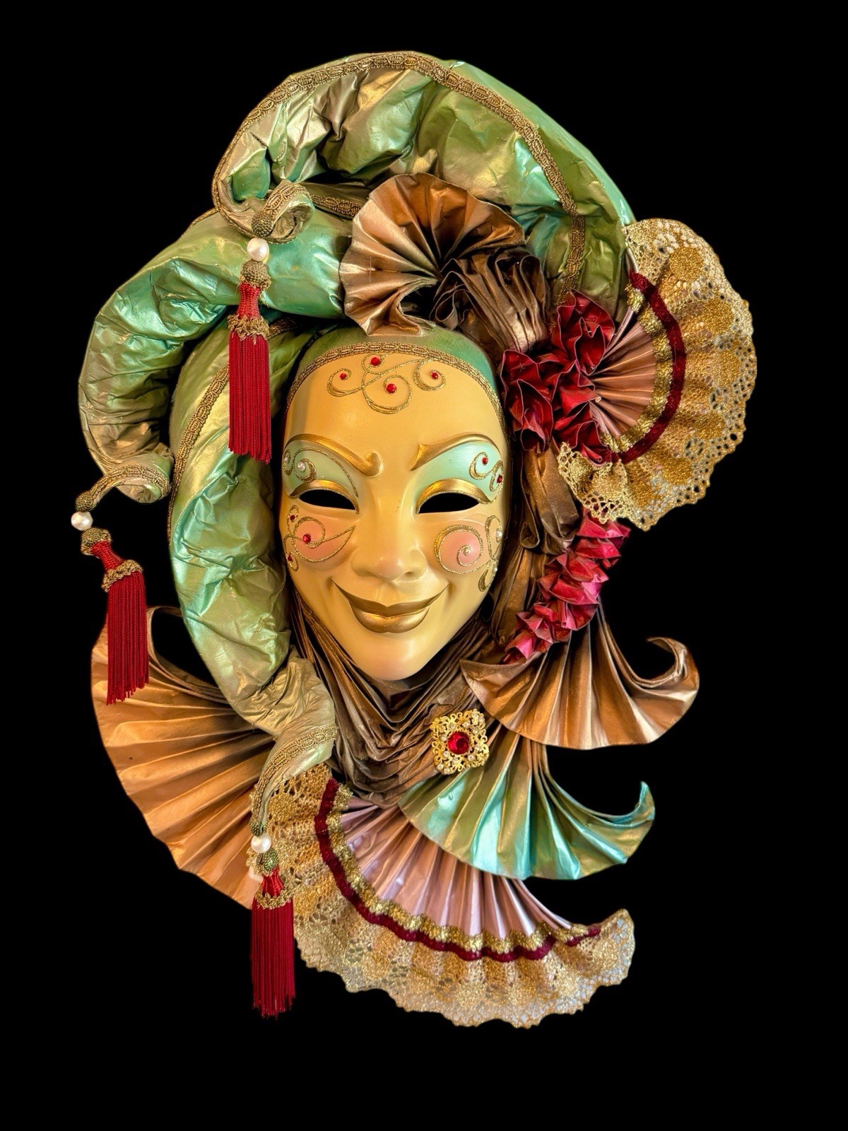 Vintage VENETIAN MASK JESTER WALL DECOR HAND MADE ITALY Signed LARGE 21&Prime;x16&Prime;